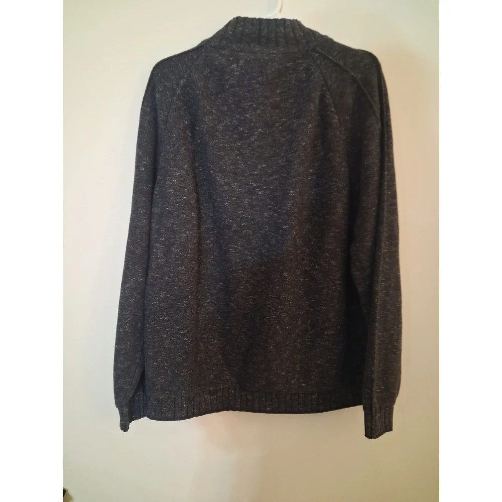 Carbon2Cobalt Mens XL Gray Marled Cotton Button Front Mock Neck Cardigan Sweater